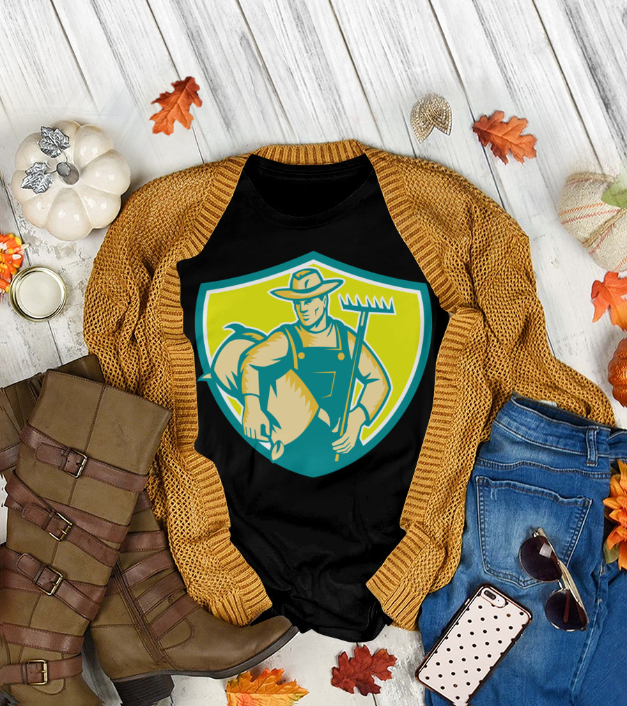 Organic Farmer Rake Sack Shield T-Shirt