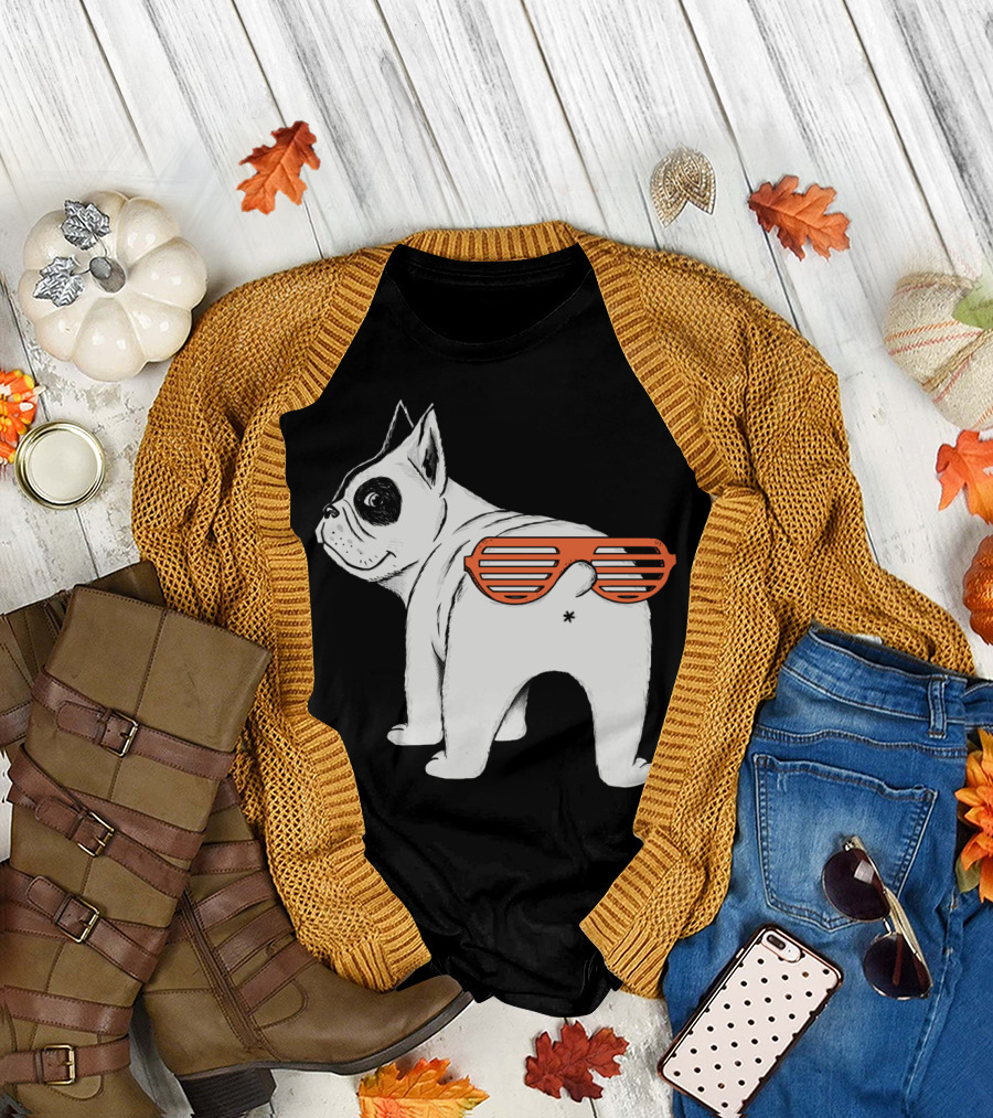 Second Face French Bulldog with Sunglasses Optical Illusion T-Shirt