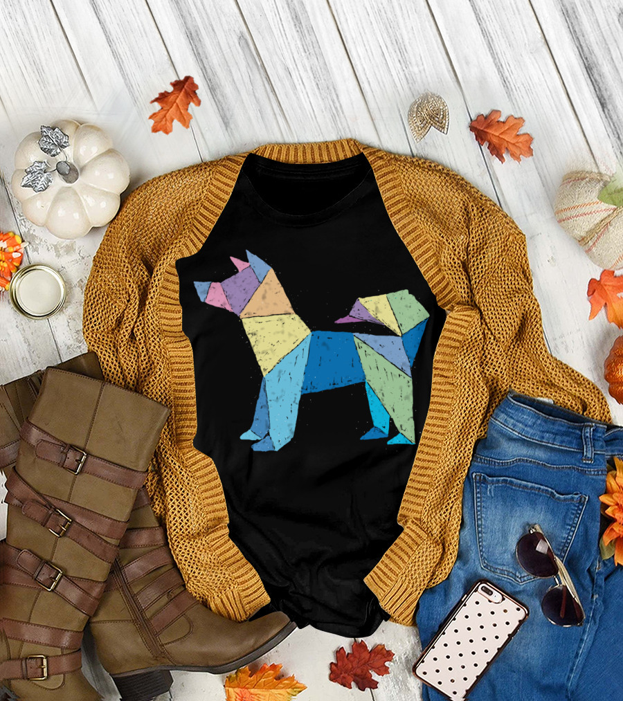 Origami Dog Colorful Geometric Shapes T-Shirt