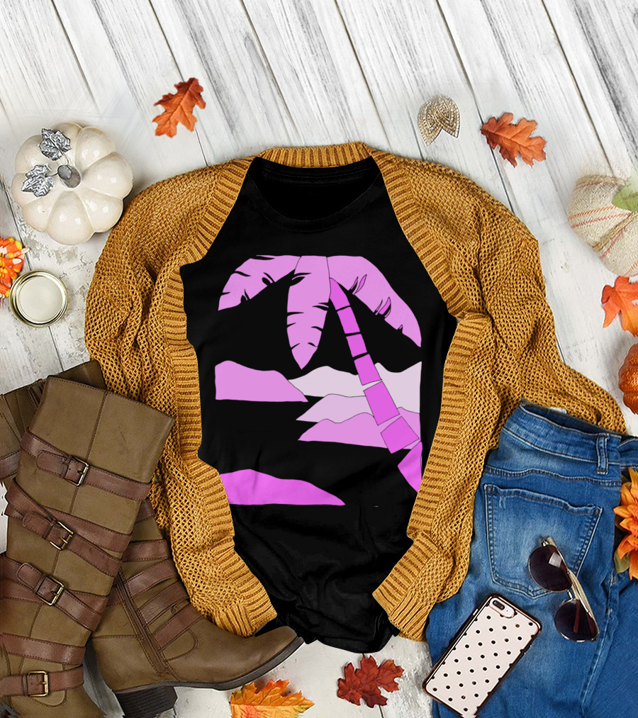 Live With Love Tropical Sunset Palm Tree Pink T-Shirt