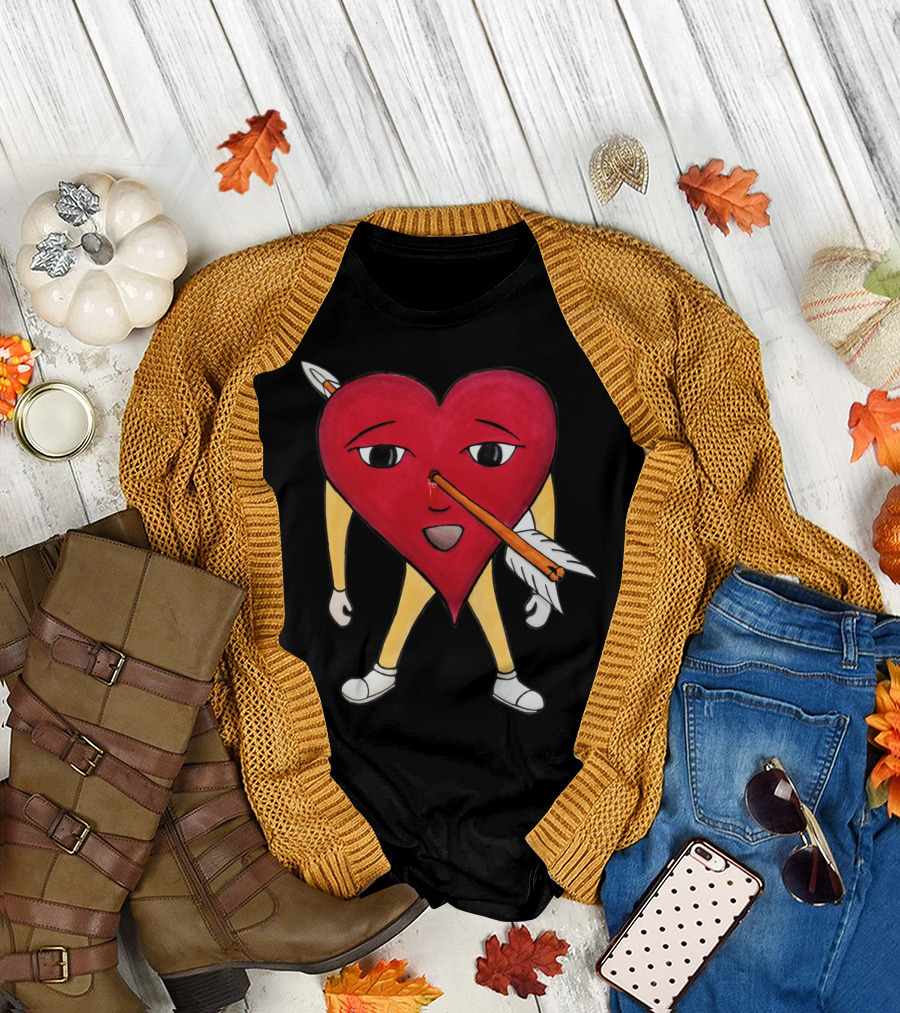 Cupid Arrow Pierce Heart Hand Drawn Character with Arrow Through Nose T-Shirt