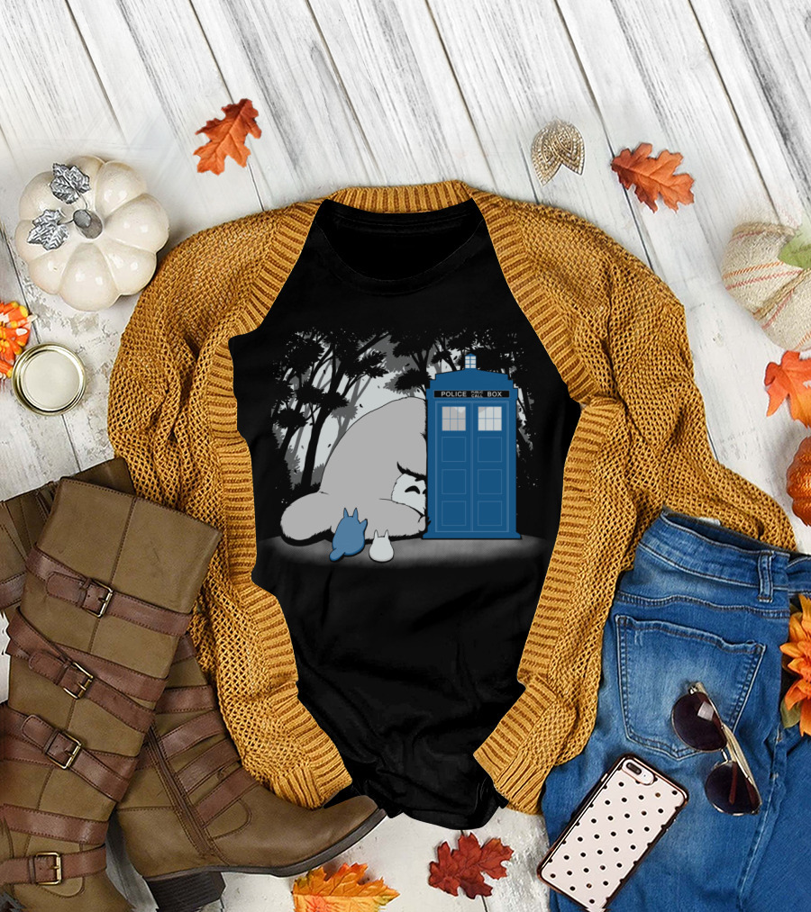Totoro and TARDIS in Curious Forest Spirits Scene T-Shirt