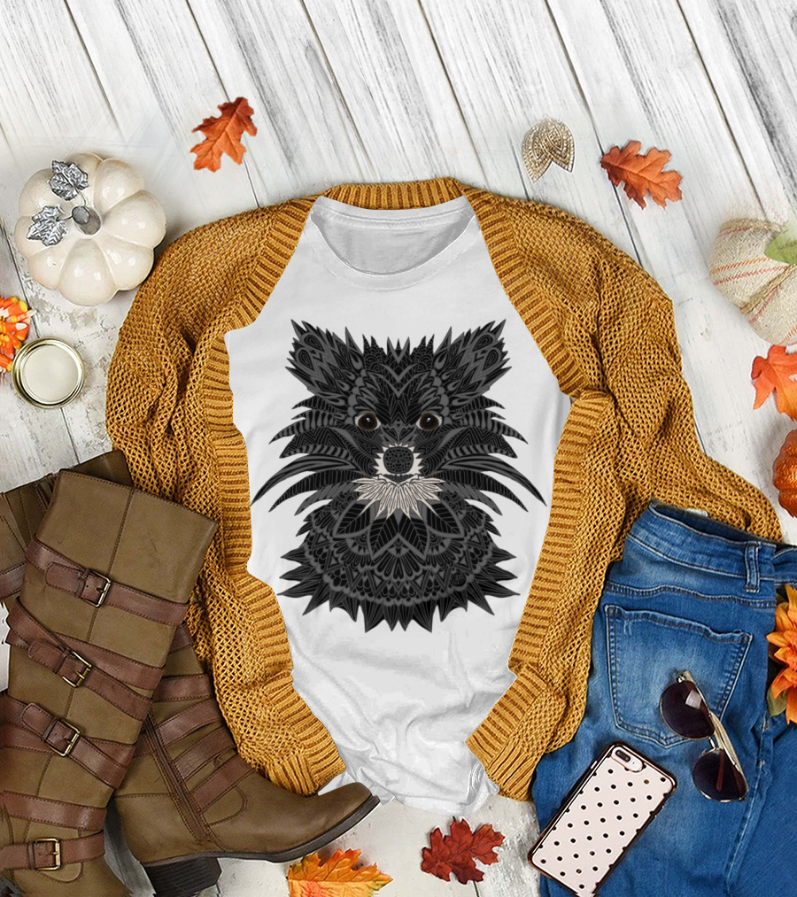 Pomeranian Puppy Intricate Tribal T-Shirt