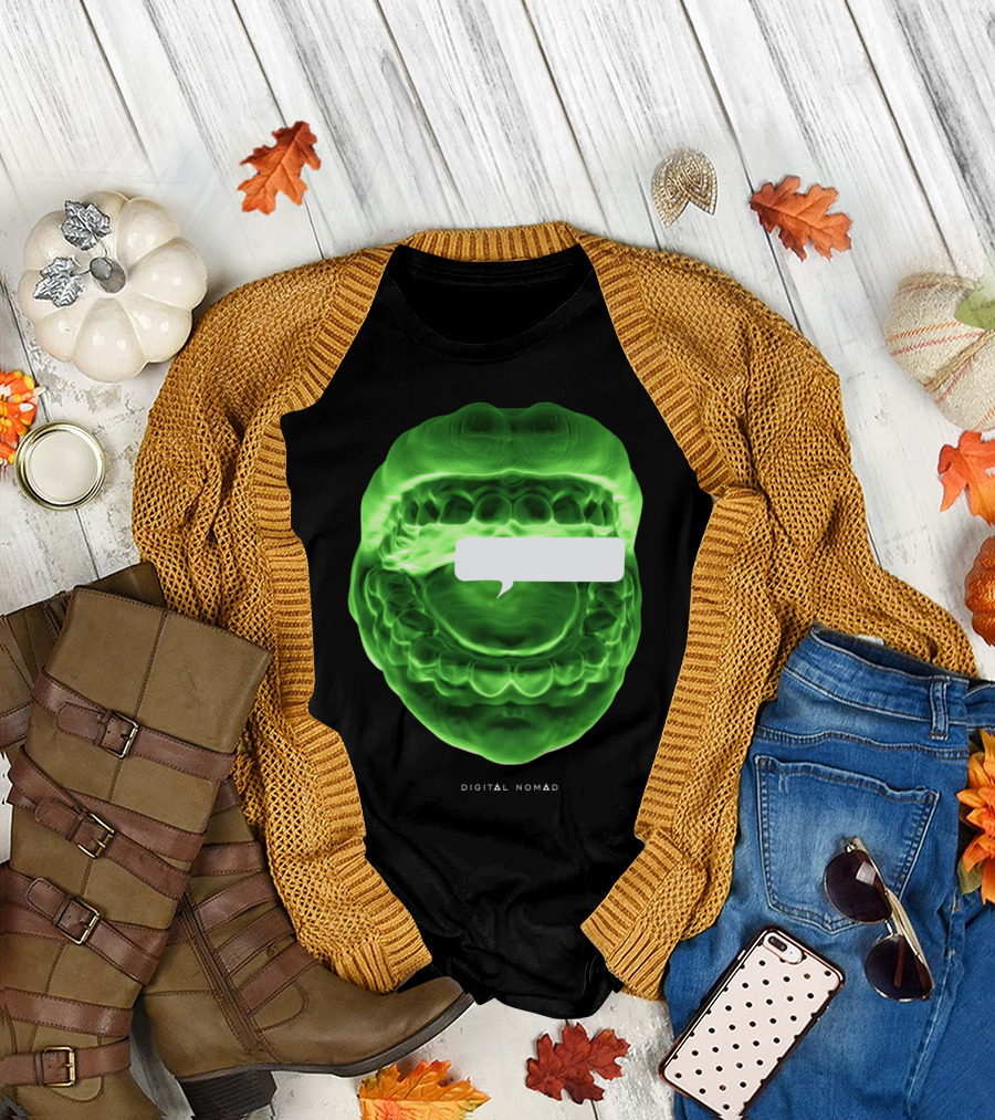 Digital Nomad Green Mouth with Speech Bubble T-Shirt
