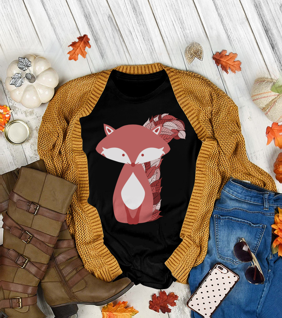 Cute Autumn Fox with Leaf Tail T-Shirt