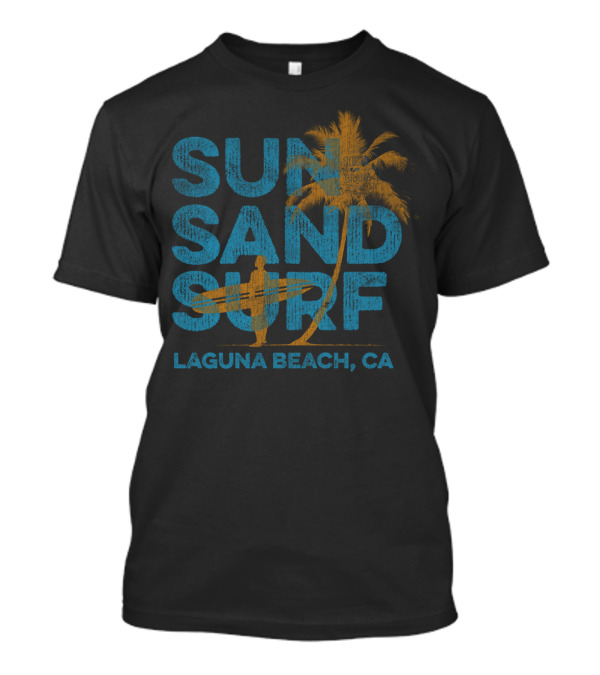 Sun Sand Surf Laguna Beach CA Palm Tree Surfer T-Shirt