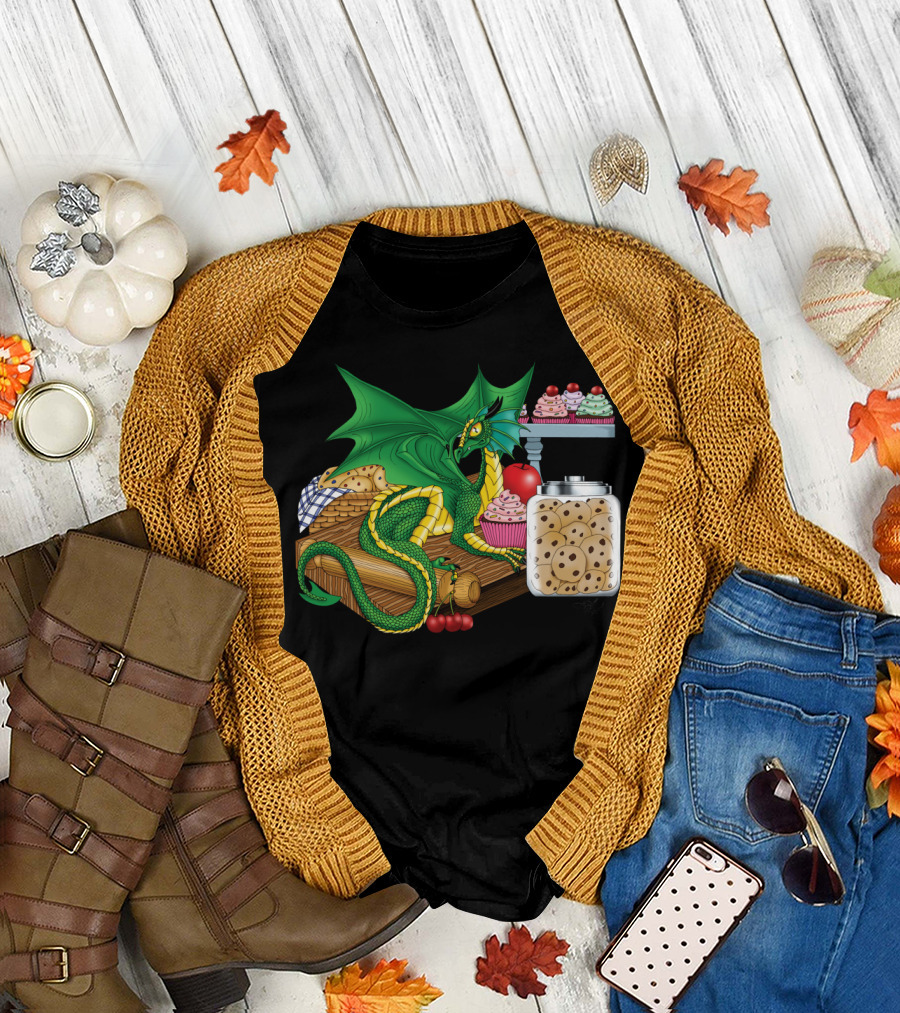 Kitchen Dragon with Cookies and Cupcakes Delight T-Shirt