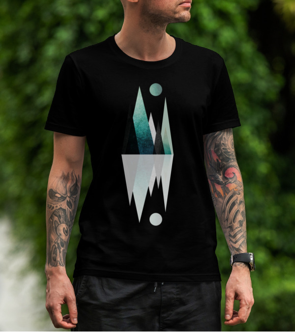Mountain Range Reflection Geometric Landscape With Moon And Peaks T-Shirt