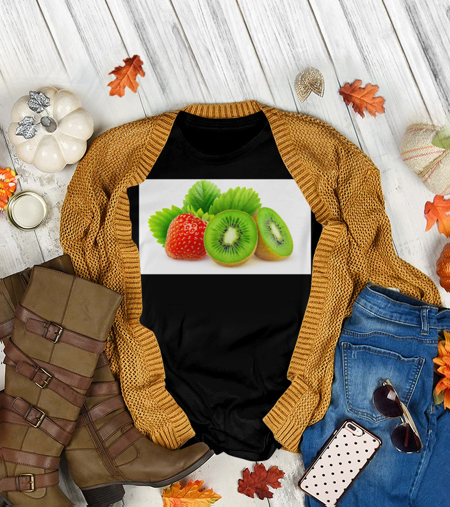 Kiwi And Strawberry Fresh Fruits Combination T-Shirt
