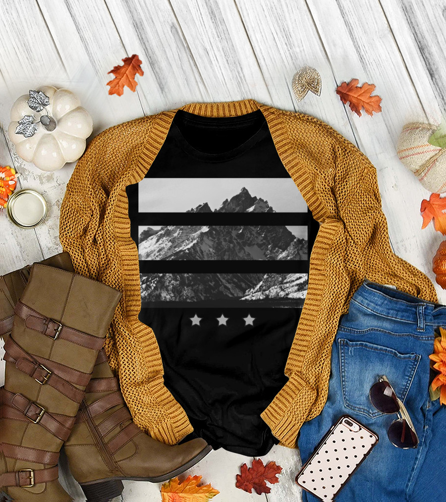 Mountain Stars Snow-Capped Peaks with Three Star Accents T-Shirt