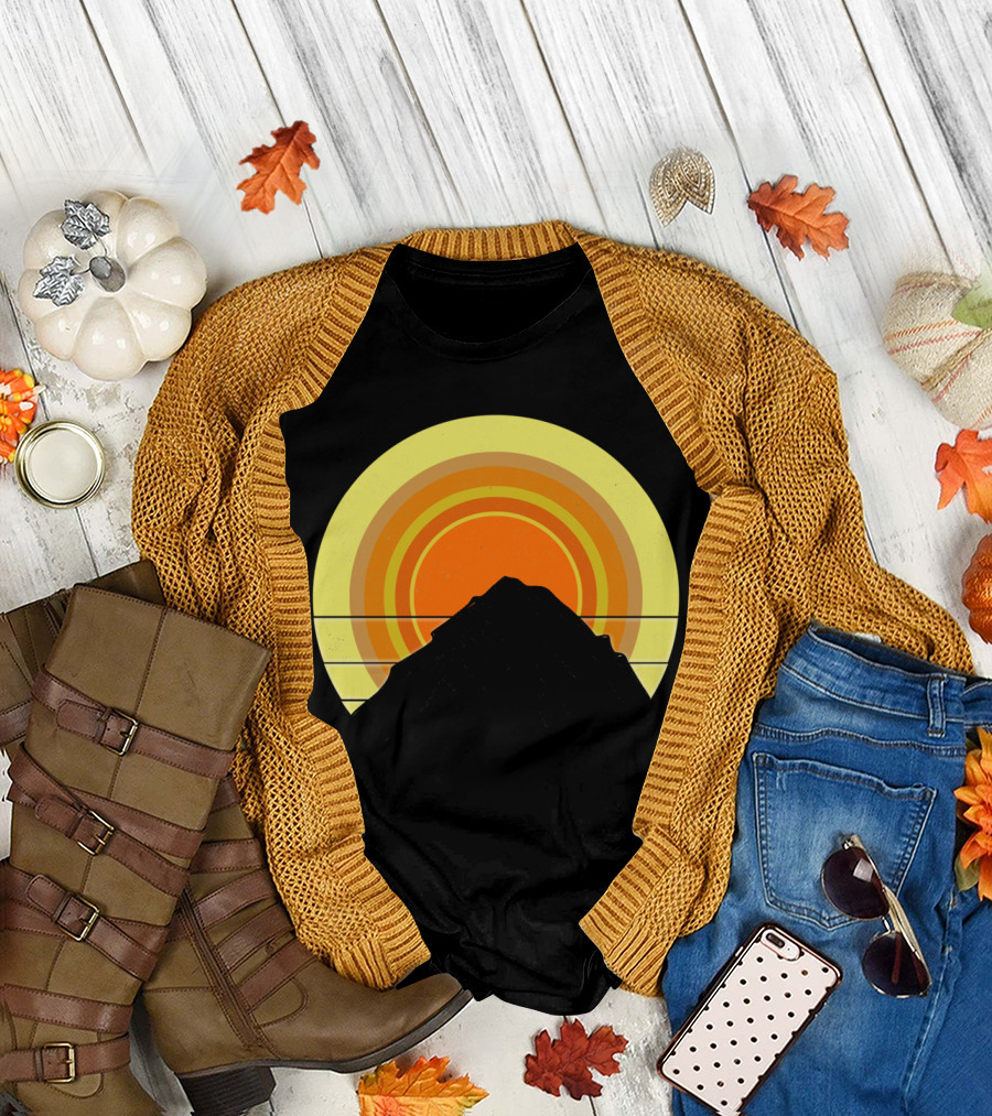 Mountain Sunrise Retro Sunburst T-Shirt