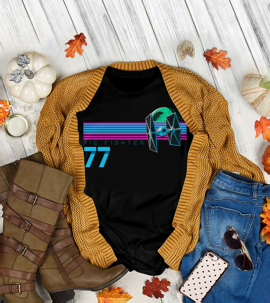 TIE Fighter 77 Retro Stripe Death Star T-Shirt
