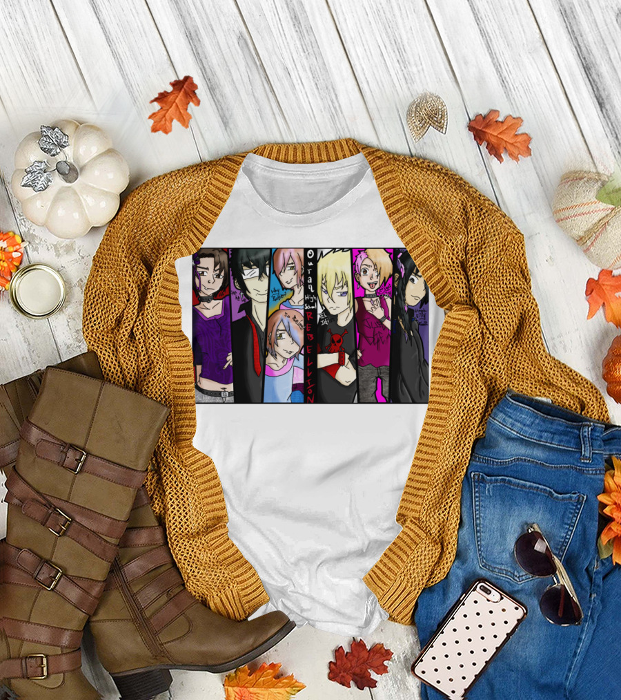 Ouran High School Rebellion Characters with Colorful Backgrounds and Outfits T-Shirt