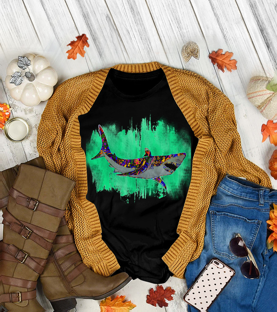 Shark Concept Colorful Tribal T-Shirt