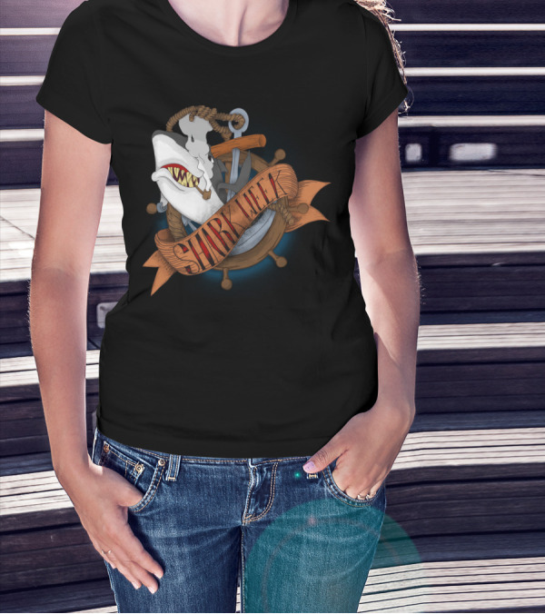 Shark Week Old School Anchor And Ship Wheel T-Shirt