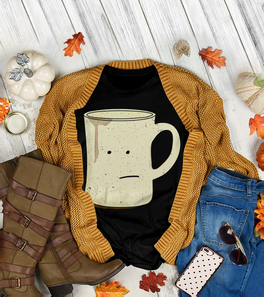 Meh Face Coffee Mug with Speckled Design and Neutral Expression T-Shirt