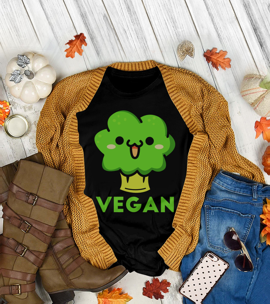 Vegan Cute Broccoli Face T-Shirt
