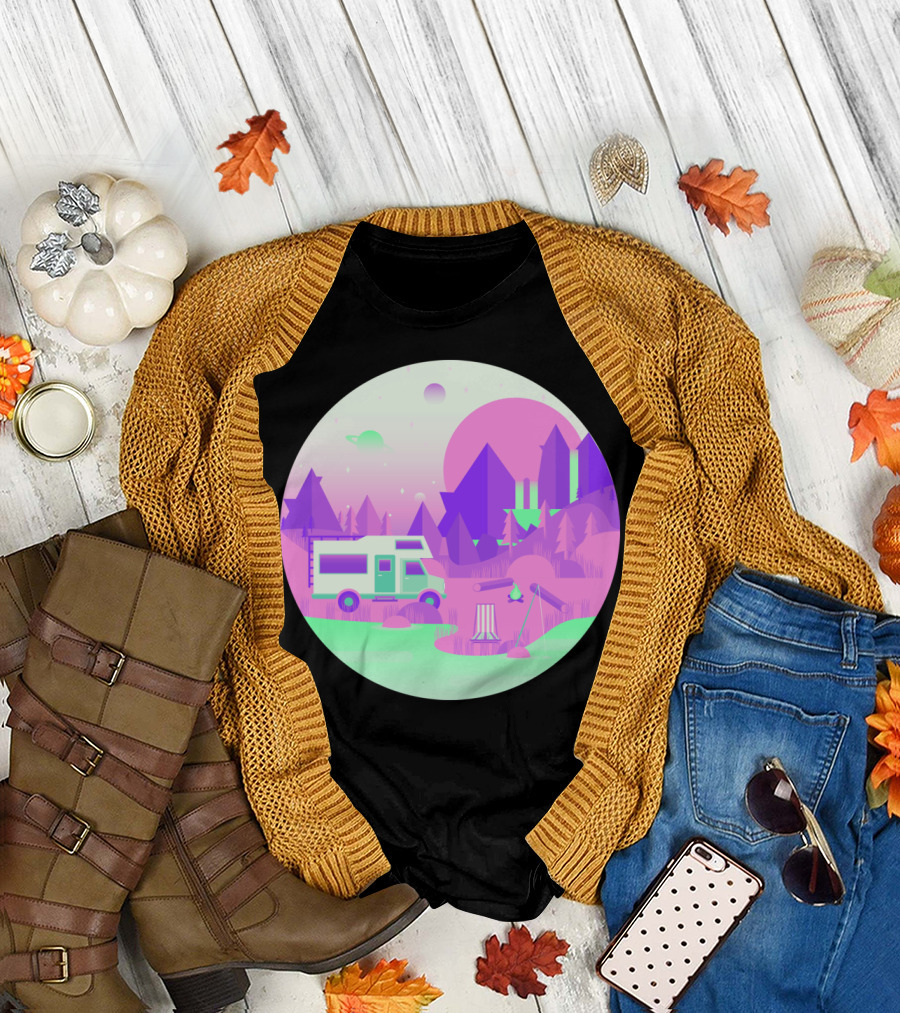 Outer Space Camping Futuristic Pastel Wilderness Adventure T-Shirt