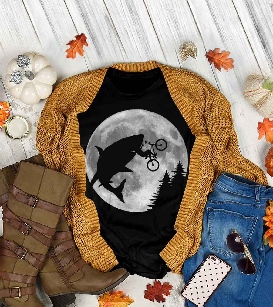 Sharks In The Sky Bicycle Jump Over Moon T-Shirt