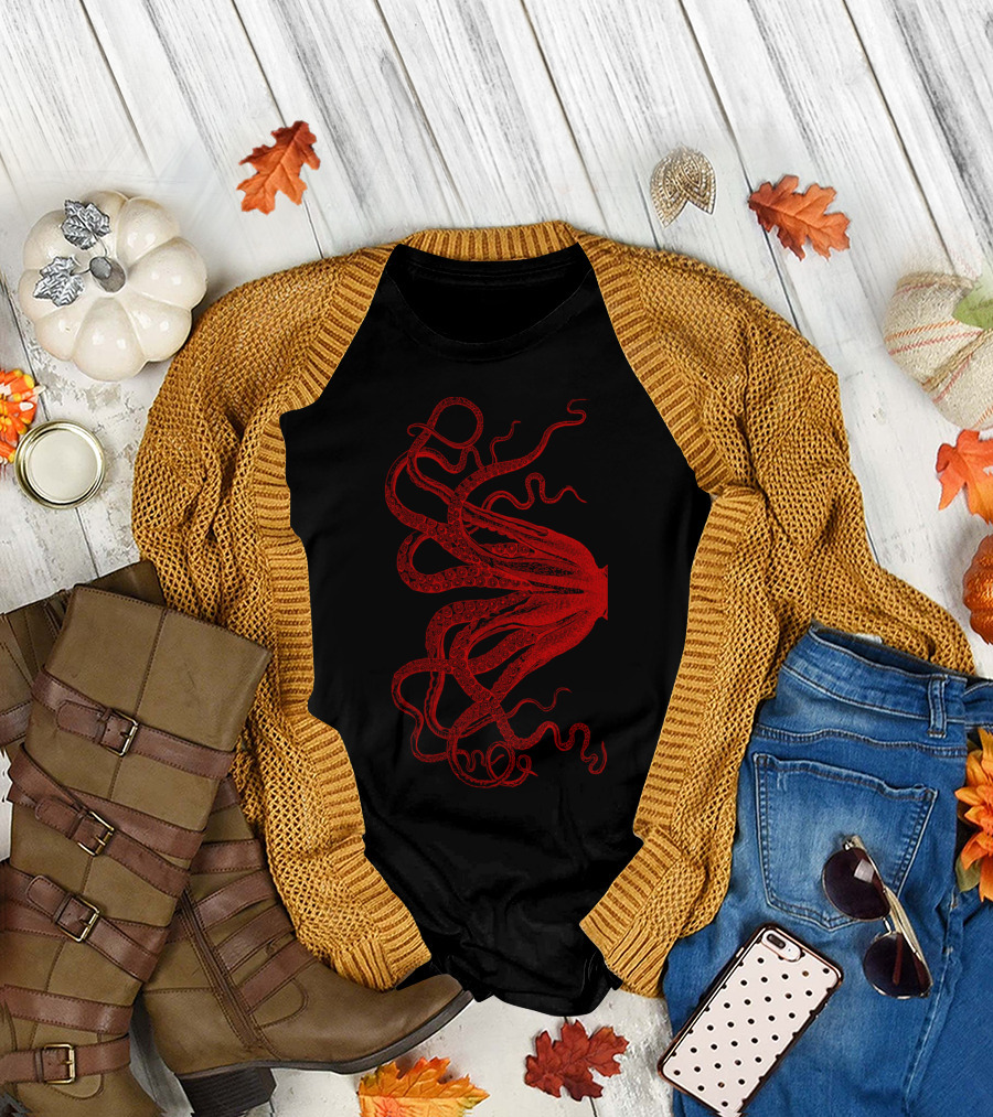 Red Vintage Octopus Tentacles T-Shirt