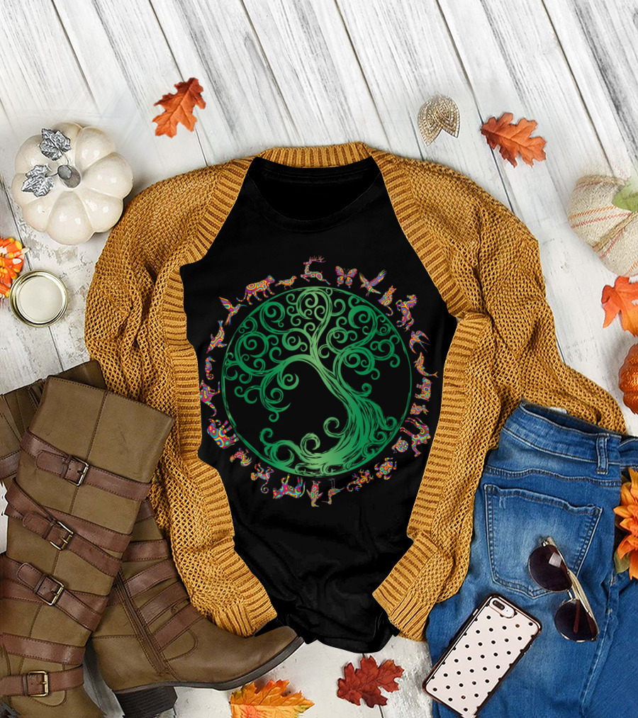 Cycle Of Life Tree with Vibrant Animal Circle T-Shirt