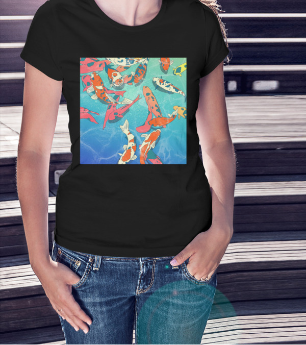 Koi Pond Backdrop Fish Artwork Swim Patterns Japanese T-Shirt