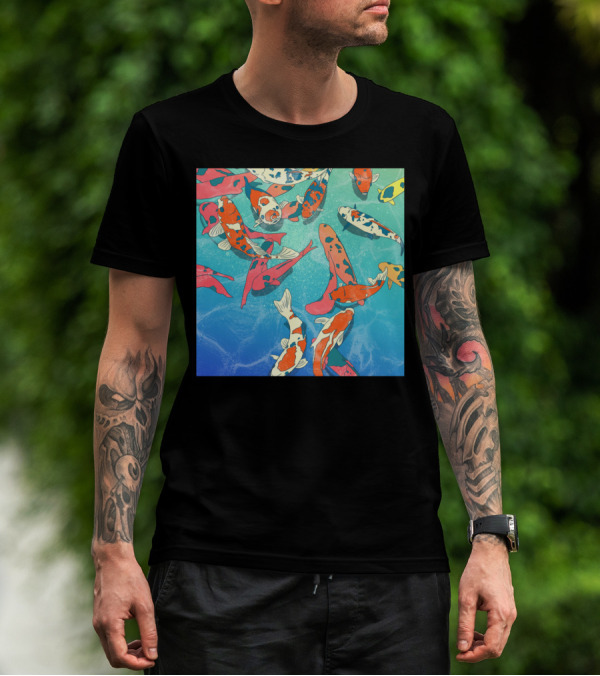 Koi Pond Backdrop Fish Artwork Swim Patterns Japanese T-Shirt