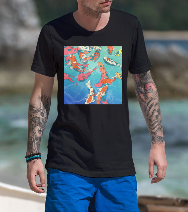 Koi Pond Backdrop Fish Artwork Swim Patterns Japanese T-Shirt