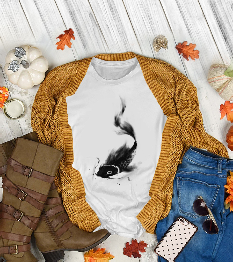 Koi Fish Watercolor Wash with Flowing Ink Effect T-Shirt