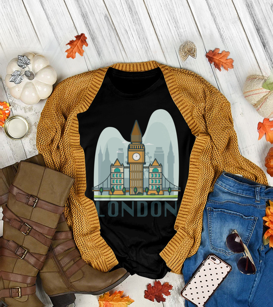 London Big Ben Tower Bridge Skyline Landmarks T-Shirt