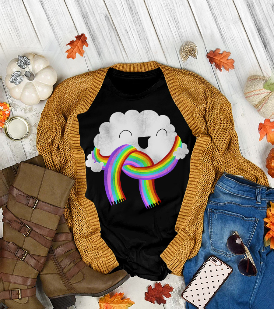 Mr Clouds Rainbow Scarf Joyful Expression T-Shirt