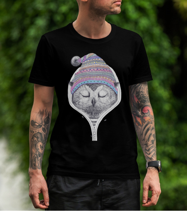 Owl In Colorful Knit T-Shirt
