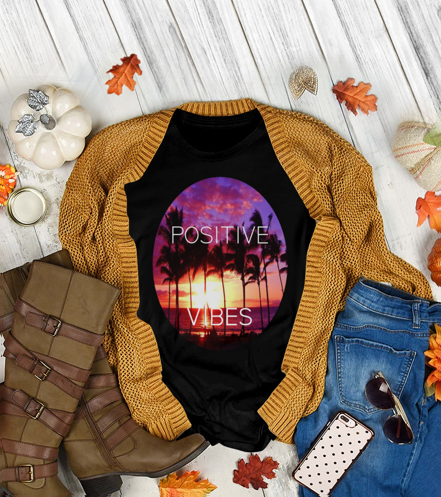 Positive Vibes Tropical Sunset with Palm Trees T-Shirt