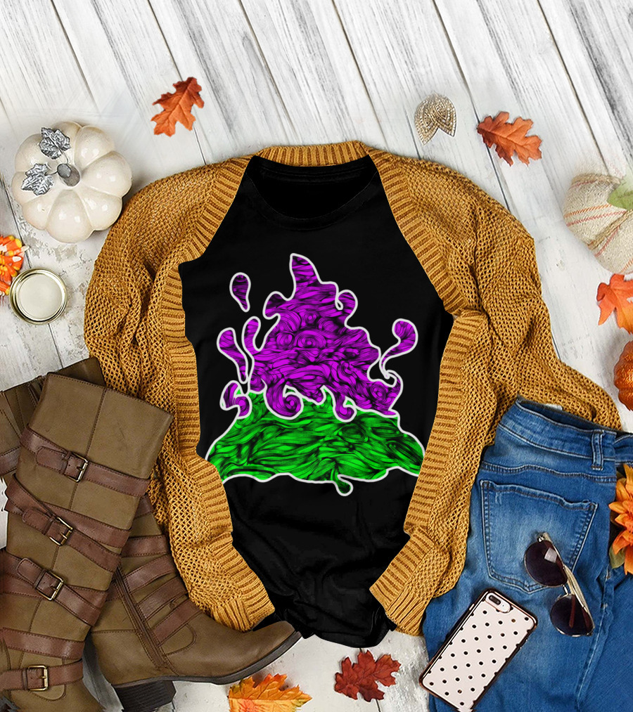 Fire Elemental Swirl with Vibrant Purple and Green Abstract T-Shirt