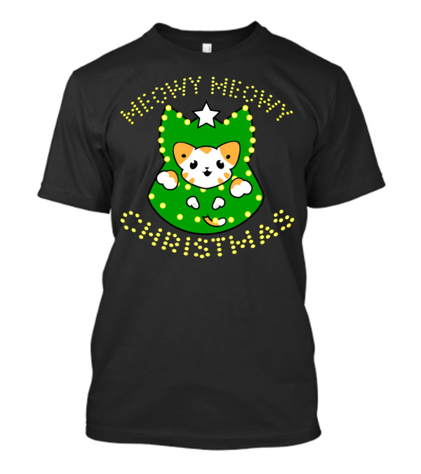 Meowy Meowy Christmas Cute Cat Christmas Tree Star T-Shirt