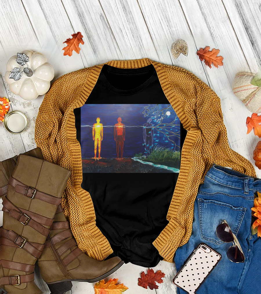 To Cease Or The Dispersion Of Energy with Three Figures and Moonlit Transformation T-Shirt