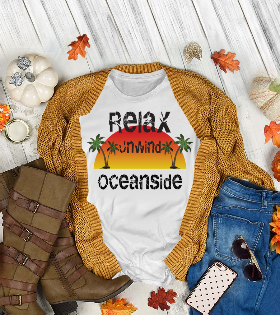 Relax Unwind Oceanside Palm Trees Sunset T-Shirt