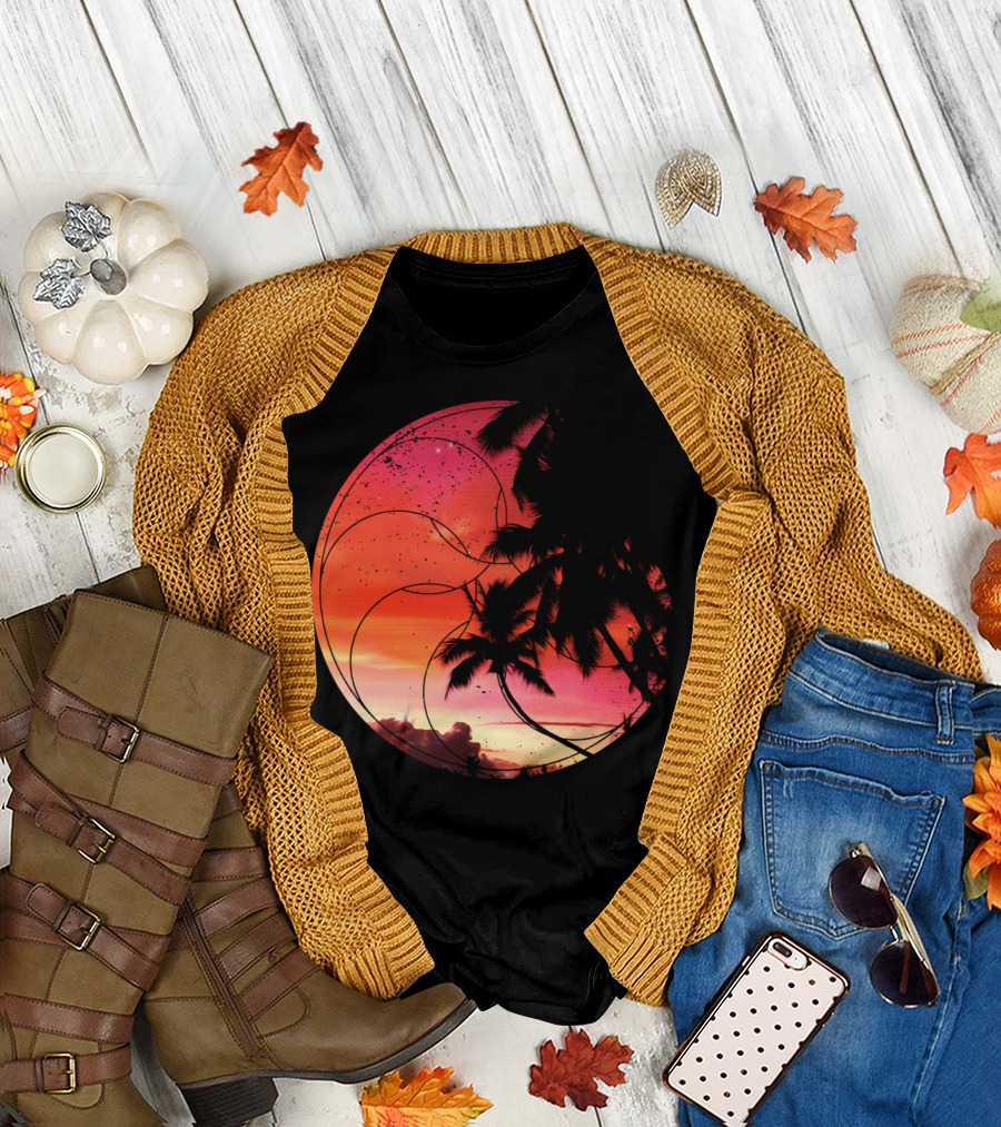 Night Tide Tropical Sunset with Palm T-Shirt