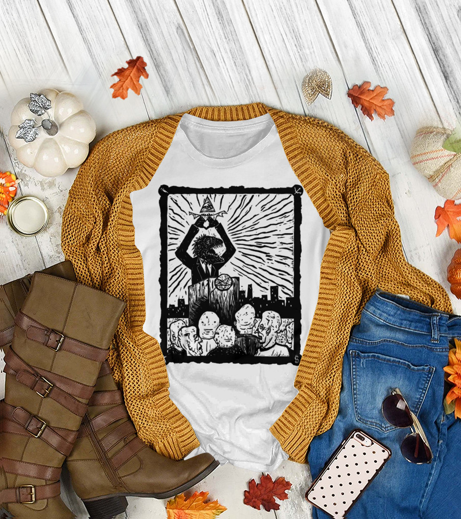 Reptilians Illuminati Wizard Leader Addressing Followers T-Shirt