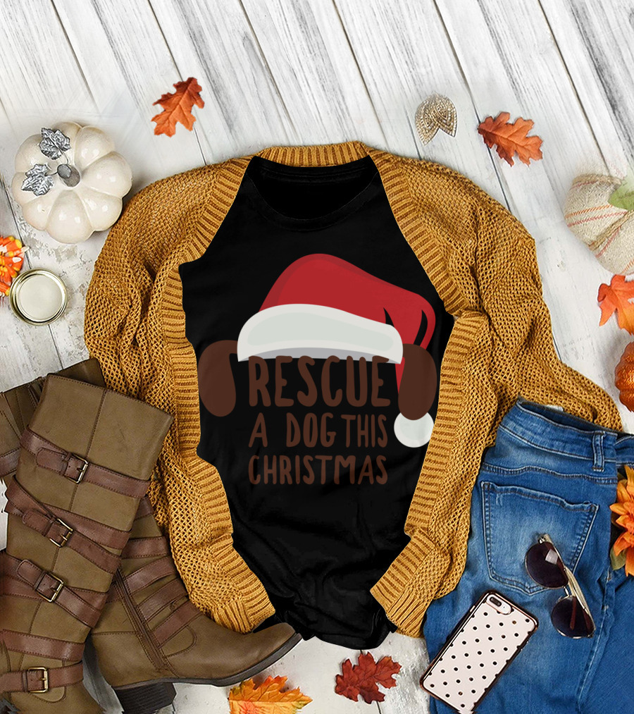 Rescue A Dog This Christmas Santa Hat T-Shirt