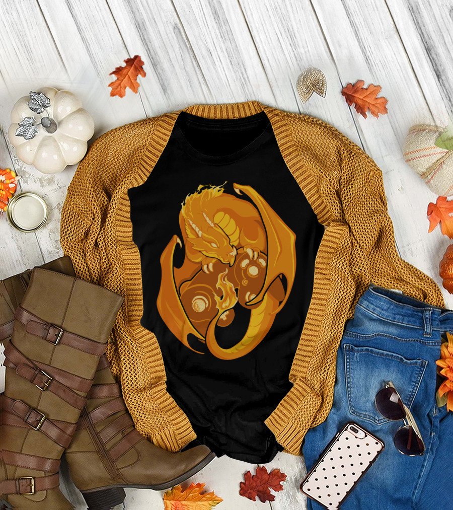 FireDragon Gamer Fiery Golden Dragon Emblem T-Shirt