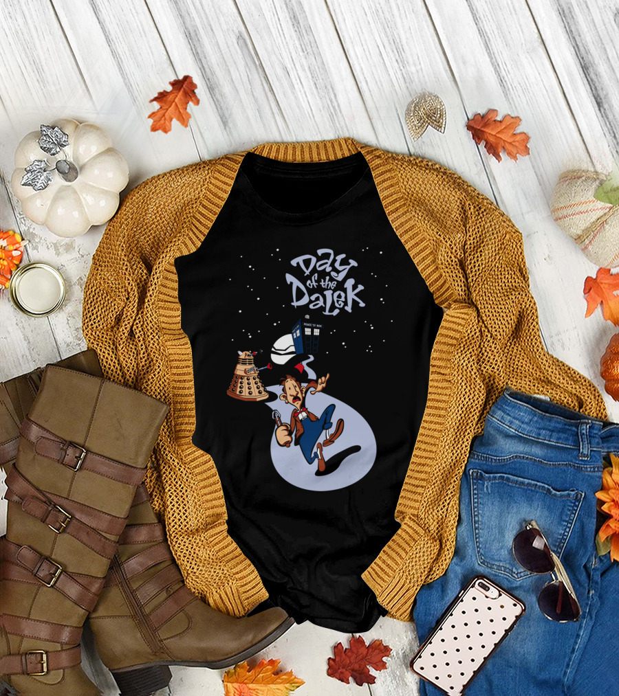 Day of the Dalek Cartoon Adventure with Time Traveler and TARDIS T-Shirt