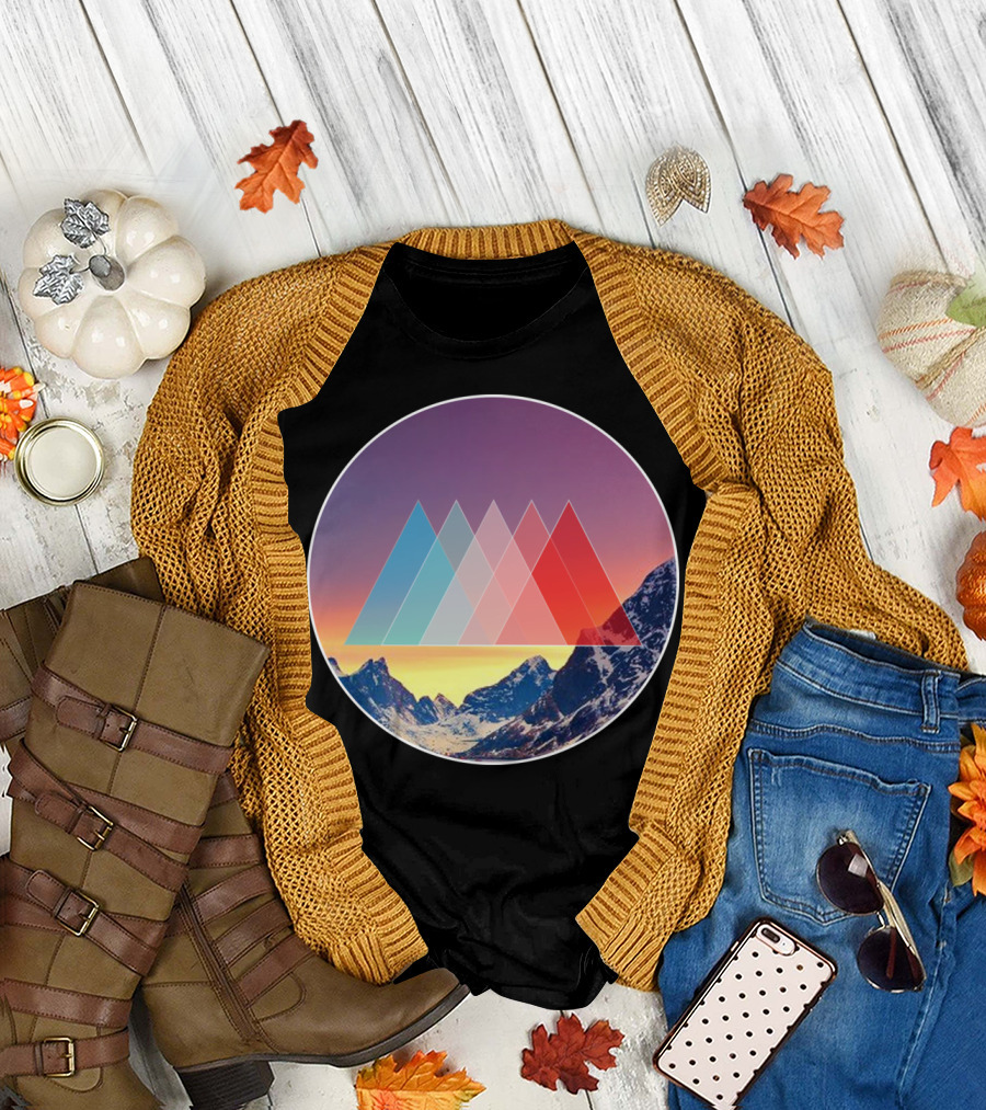 MTNS Colorful Mountain Landscape with Geometric Overlay T-Shirt