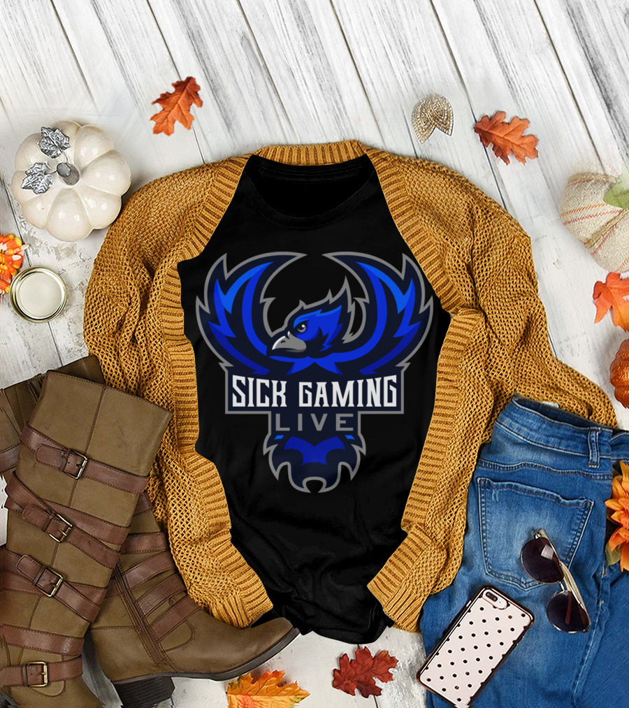 Sick Gaming Live Blue Phoenix Bird Emblem T-Shirt