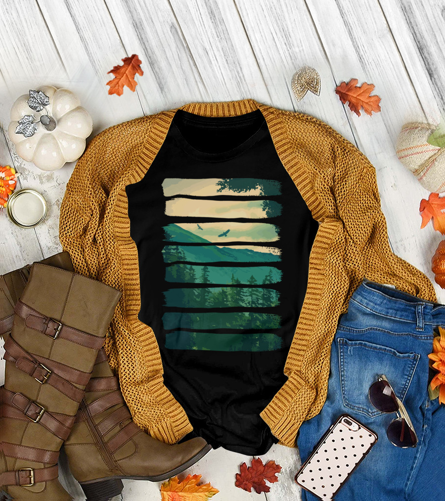 Lost In The Wilds Mountain Forest Birds Painting T-Shirt