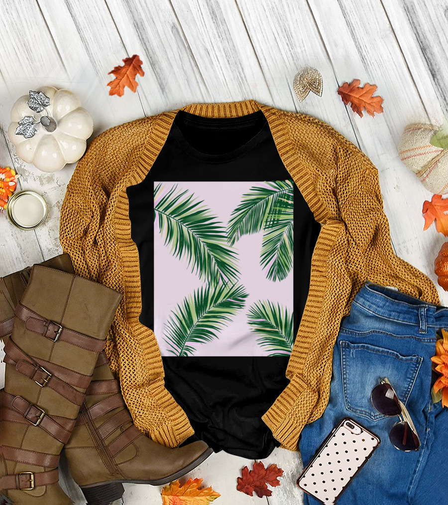 Palm Fronds Pink Background Tropical Aesthetic T-Shirt
