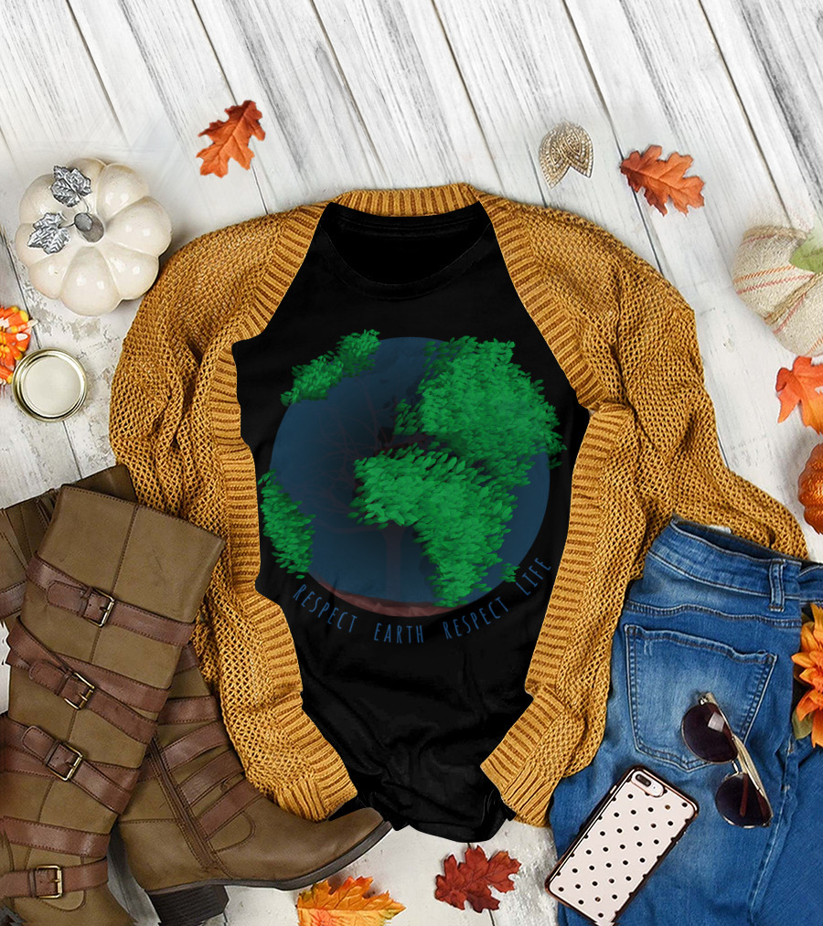 Respect Earth Respect Life Green Tree Globe T-Shirt