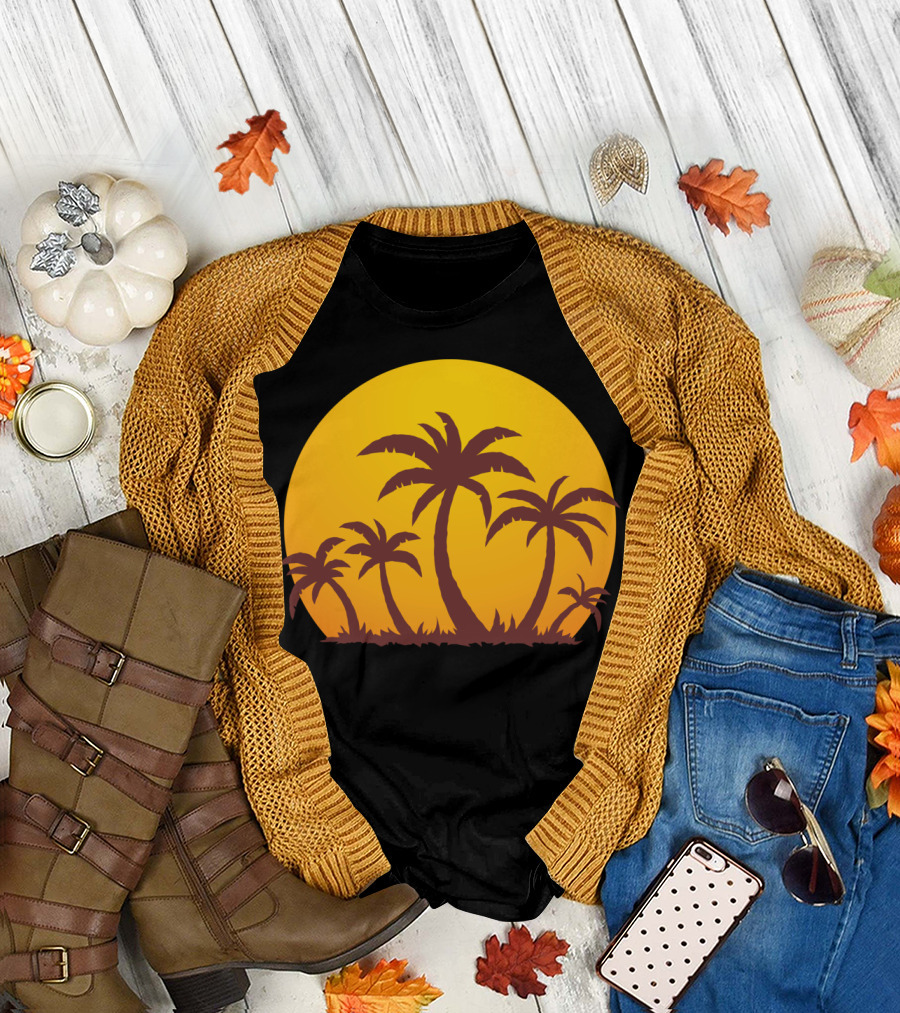 Palm Trees Against Vibrant Sunset Background T-Shirt