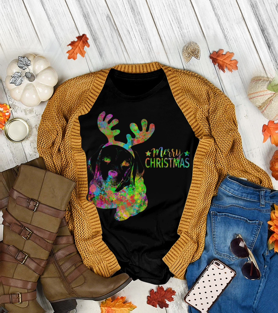 Merry Christmas Labrador Retriever Colorful Reindeer Antlers T-Shirt