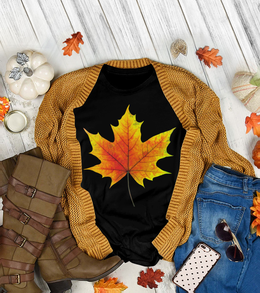 Multicolored Autumn Maple Leaf in Vibrant Fall Colors T-Shirt